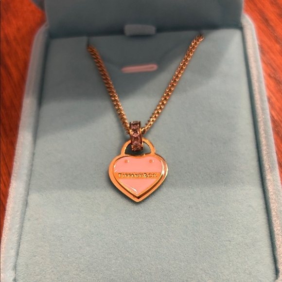 Tiffany & Co. Gold Tone Necklace with Pink Heart Padlock Pendant - Picture 3 of 3